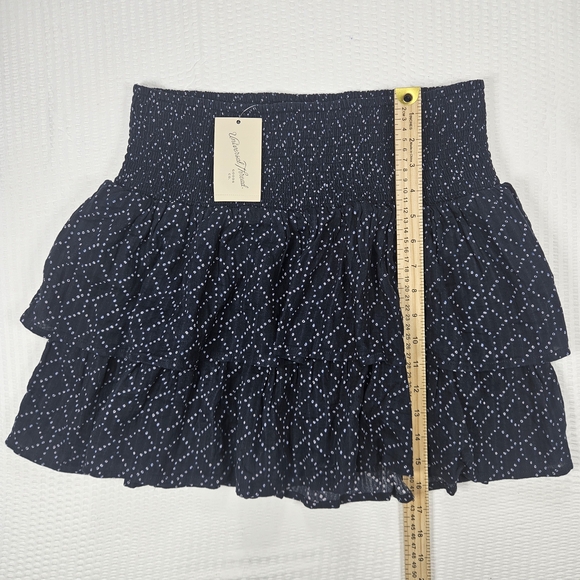 Universal Thread Smocked Waist Tiered Mini Skirt Navy Blue Boho Cotton Size M - Picture 9 of 9